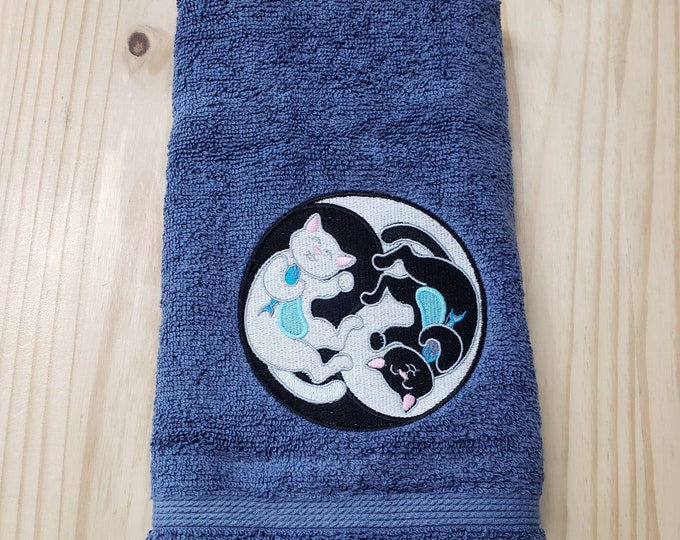 Yin Yang black and white cat custom embroidered bath hand towel set