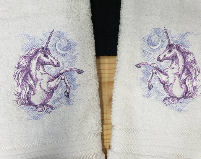 Moonlight Unicorn bath hand towel set custom embroidered personalized