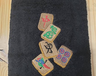 Mahjong tile game  hand towel set custom embroidered