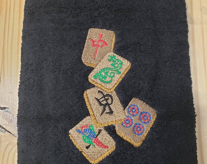 Mahjong tile game  hand towel set custom embroidered