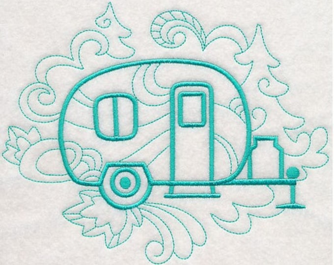 Camper RV doodle  kitchen dish hand towel custom embroidered personalized