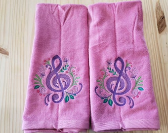 Treble Clef Music Note hand towel set custom embroidered