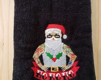 Santa tattoo Christmas hand towel set custom embroidered personalized