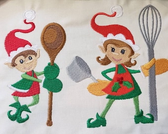 Christmas Elf Baking  kitchen dish towel set