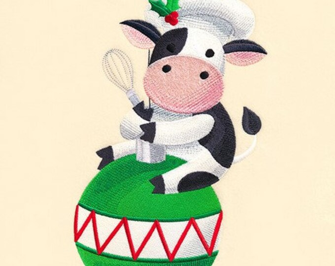 Christmas cow chef kitchen dish towel custom embroidered
