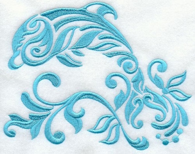 Dolphin Damask custom embroidered hand towel set