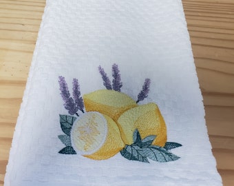 Lemon and Lavender kitchen dish hand towel custom embroidered personalized