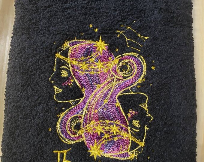 Gemini  Zodiac Constellation Astrology bath hand towel set custom embroidered