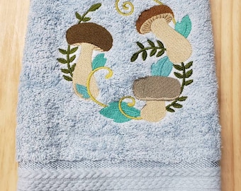 Porcini mushroom design hand towel set custom embroidered personalized