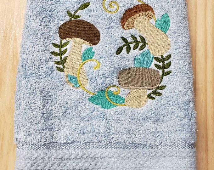 Porcini mushroom design hand towel set custom embroidered personalized