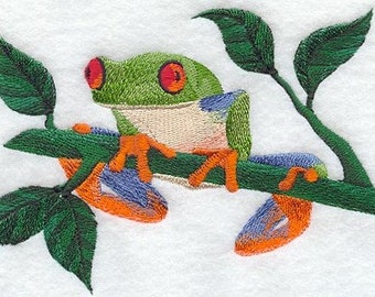Tree Frog on branch  hand towel set custom embroidered personalized