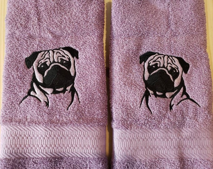 Pug Dog hand towel set custom embroidered personalized