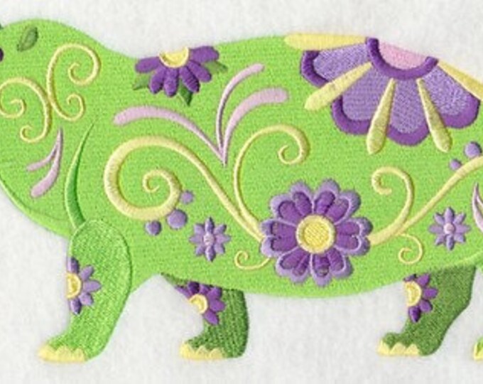 Hippo animal  flower power bath hand towel set custom embroidered personalized