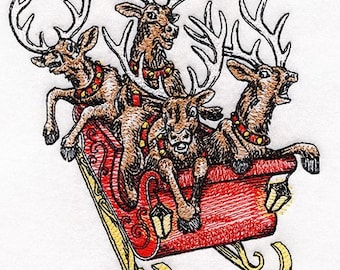 Christmas reindeer sleigh funny  kitchen dish hand towel custom embroidered personalized