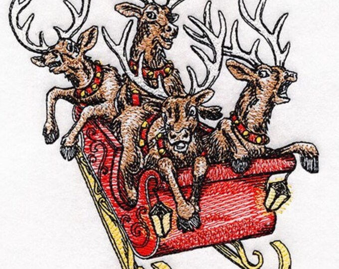 Christmas reindeer sleigh funny  kitchen dish hand towel custom embroidered personalized