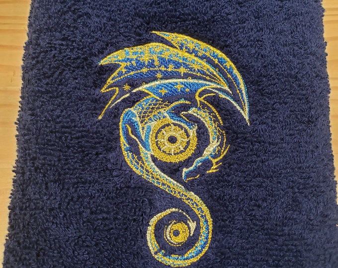 Celestial dragon sun moon metallic bath hand towel custom embroidered