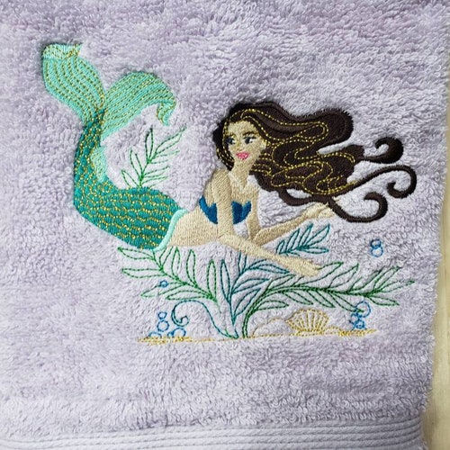 Mermaid Nautical Outline Personalized 3 Piece Bath Towel Set Any Color Choice 