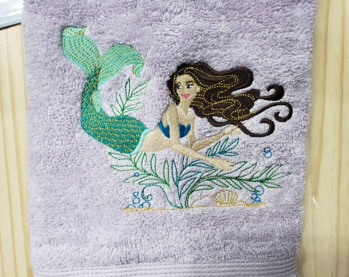 Mermaid magic bath hand towel set custom embroidered
