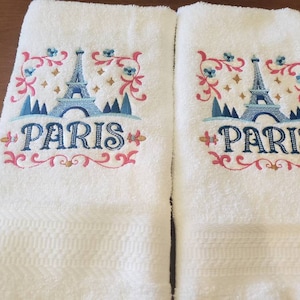 Eiffel Tower Paris hand towel set custom embroidered personalized