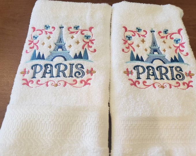Eiffel Tower Paris hand towel set custom embroidered personalized