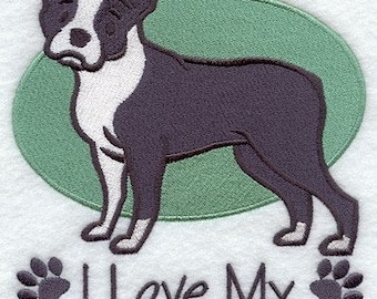 Boston Terrier dog puppy love paw print bath hand towel custom embroidered