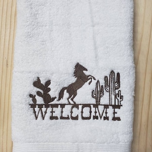 Western Horse cactus country bath hand towel set custom embroidered