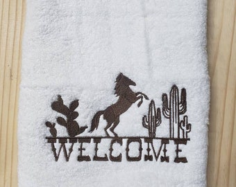 Western Horse cactus country bath hand towel set custom embroidered