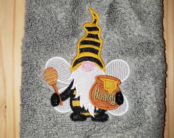 Gnome Bee Honey bath hand towel set custom embroidered