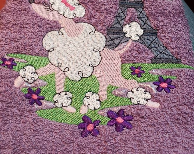 Pink poodle dog Paris Eiffel Tower hand towel set Custom Embroidered Personalized