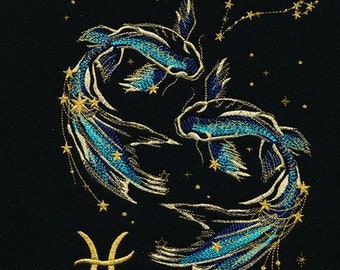 Pisces Zodiac Constellation Astrology bath hand towel set custom embroidered