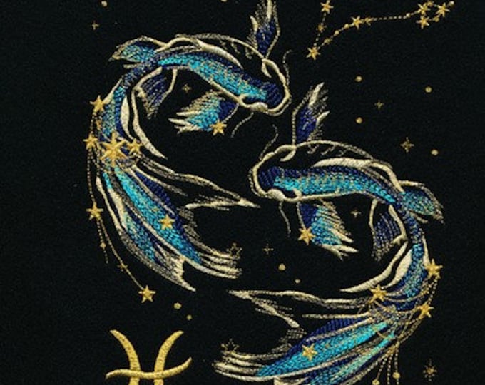 Pisces Zodiac Constellation Astrology bath hand towel set custom embroidered