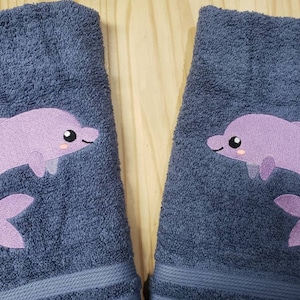 Cute Dolphin custom embroidered bath hand towel set
