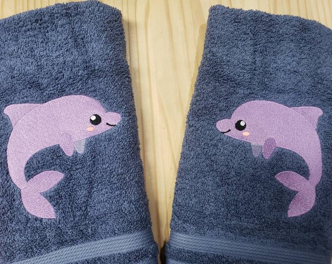 Cute Dolphin custom embroidered bath hand towel set