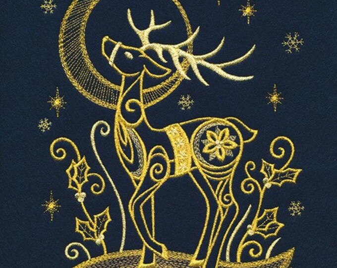 Christmas Reindeer moonlit metallic bath hand towel set custom embroidered personalized