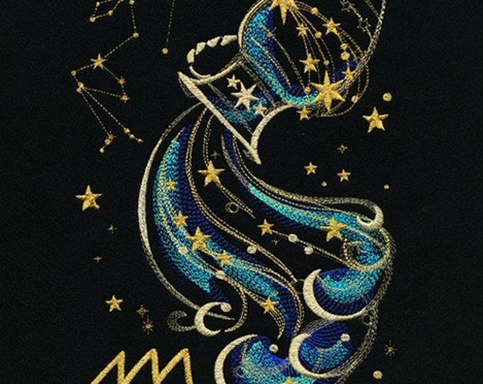 Aquarius Zodiac Constellation Astrology bath hand towel set custom embroidered