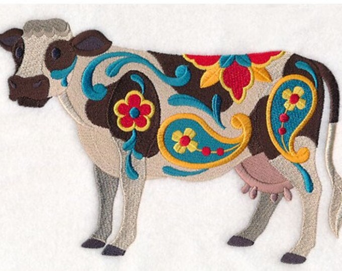 Holstein Cow animal  flower power hand towel set custom embroidered personalized