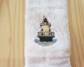 Spring Point Ledge Lighthouse hand towel set custom embroidered