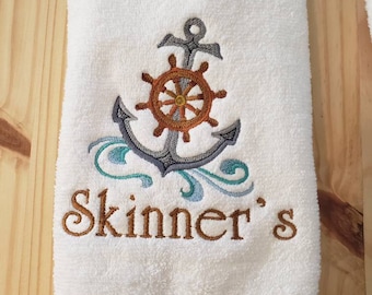 Sailing anchor boat cruise hand towel set custom embroidered personalized