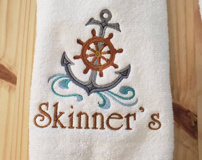Sailing anchor boat cruise hand towel set custom embroidered personalized
