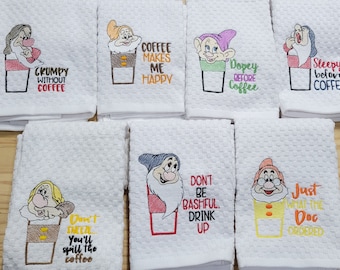 Disney inspired snow white seven dwarfs coffee  kitchen dish towel