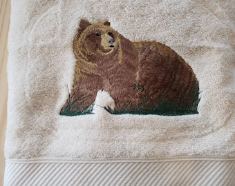 Grizzly bear brown bear hand towel set custom embroidered personalized