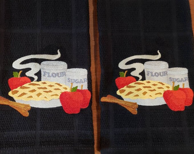 Apple pie baking kitchen dish towel set custom embroidered personalized