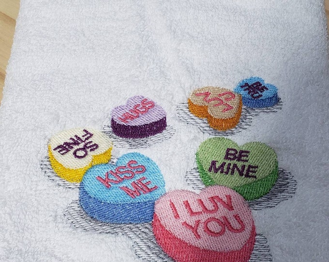 Valentine's  Day candy hearts love custom embroidered bath hand towel set