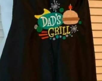 custom embroidered Dad's Grill BBQ full length apron