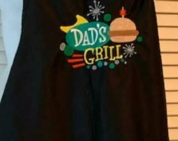 custom embroidered Dad's Grill BBQ full length apron