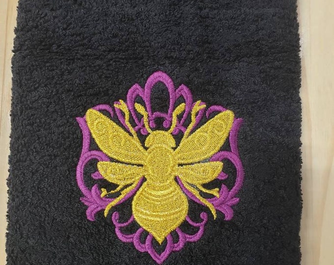 Baroque Bee Metallic hand towel set custom embroidered personalized
