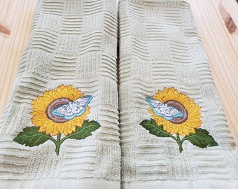 custom embroidered sunflower butterfly set of 2 kitchen towels