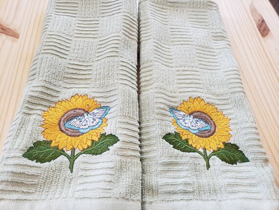 Custom Embroidered Sunflower Butterfly Set of Kitchen Towels