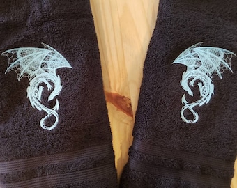 Custom embroidered lace dragon hand towel set personalized