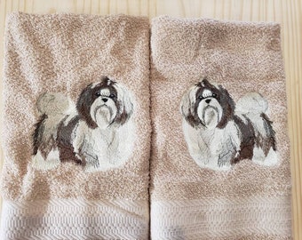 Shih Tzu Dog hand towel set custom embroidered